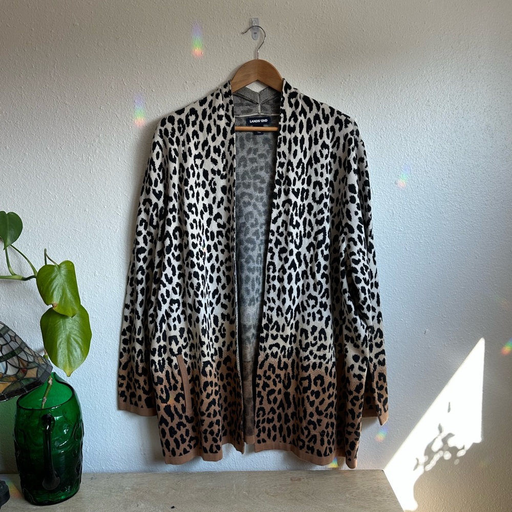 Lands End Cheetah Print Cardigan
